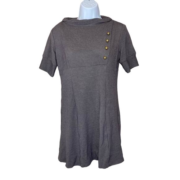 Eliza J Ponte Gray Dress Button Accent Cowl Neck Short Sleeve Fit Flare 8 Petite - Picture 15 of 15